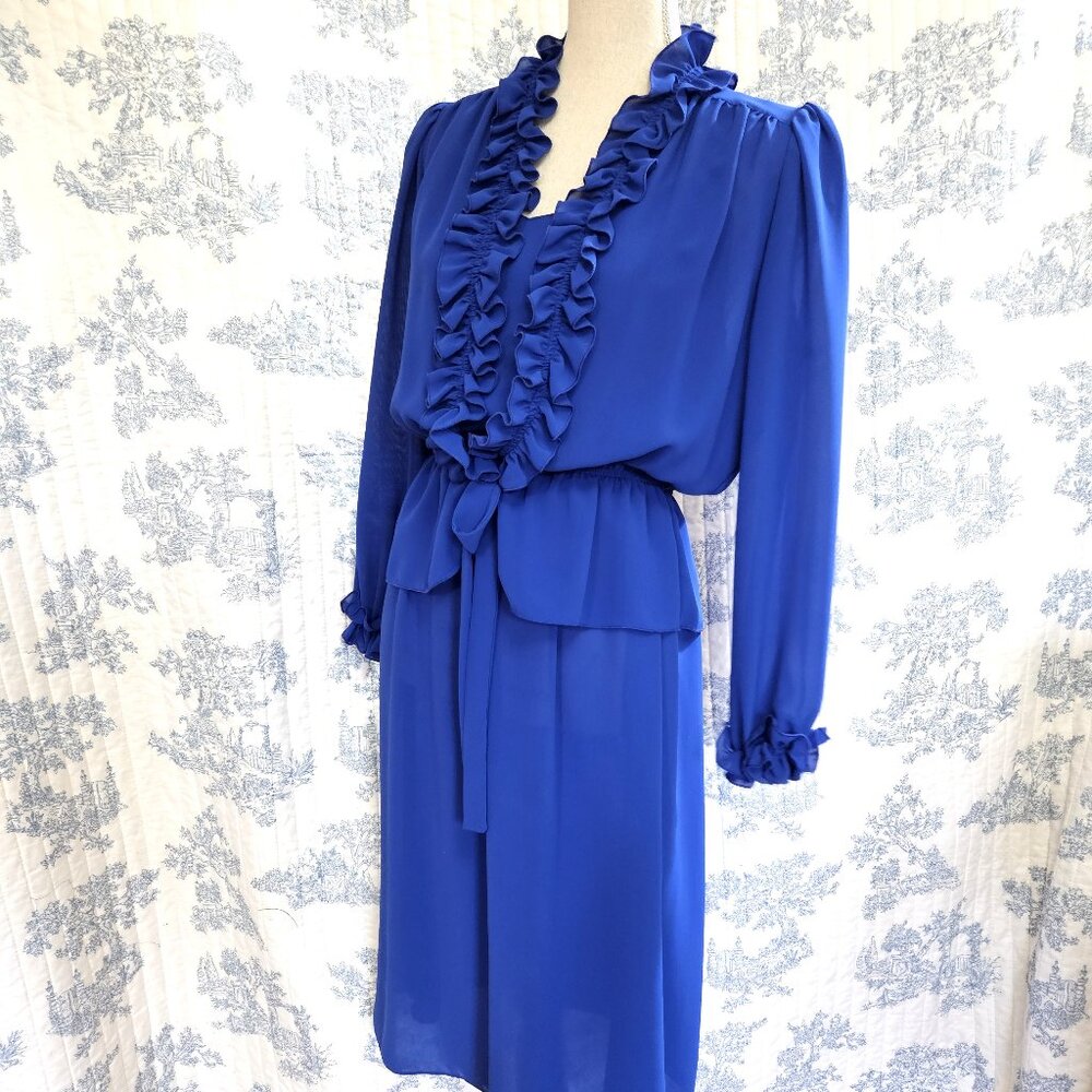 Size S - M Vintage 1970s Silhouettes Dress And Ruffled Jacket - Picture 3 of 13